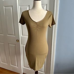 SO Juniors Ribbed Bodycon Dress (S) – Olive Green Lettuce Edge Mini Dress